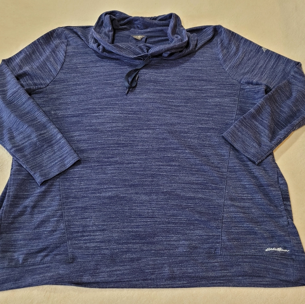 Eddie Bauer Womens Navy Blue Cowl Neck Pullover Long Sleeve Hoodie Pockets